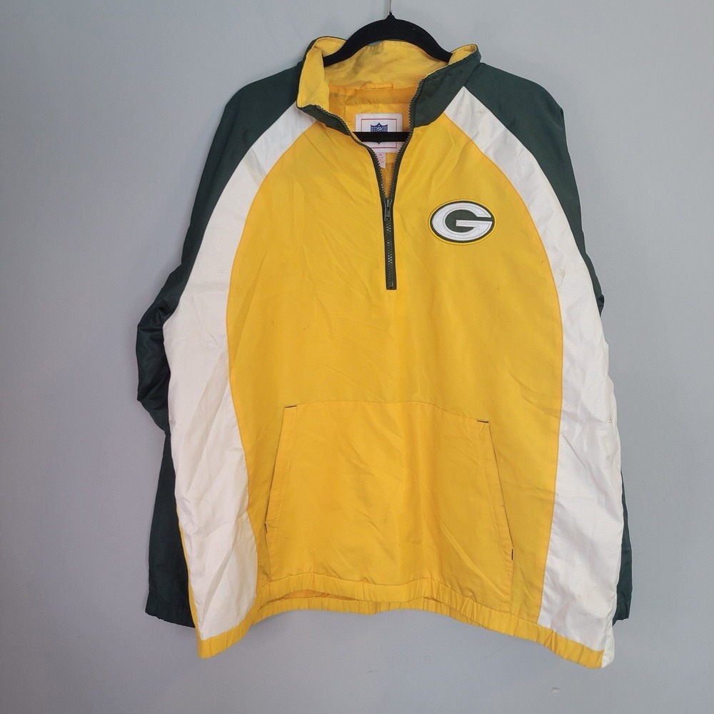 NFL Jacket Men's Size Large Yellow Green Bay Packers 1/4 Zip Defects Pictured